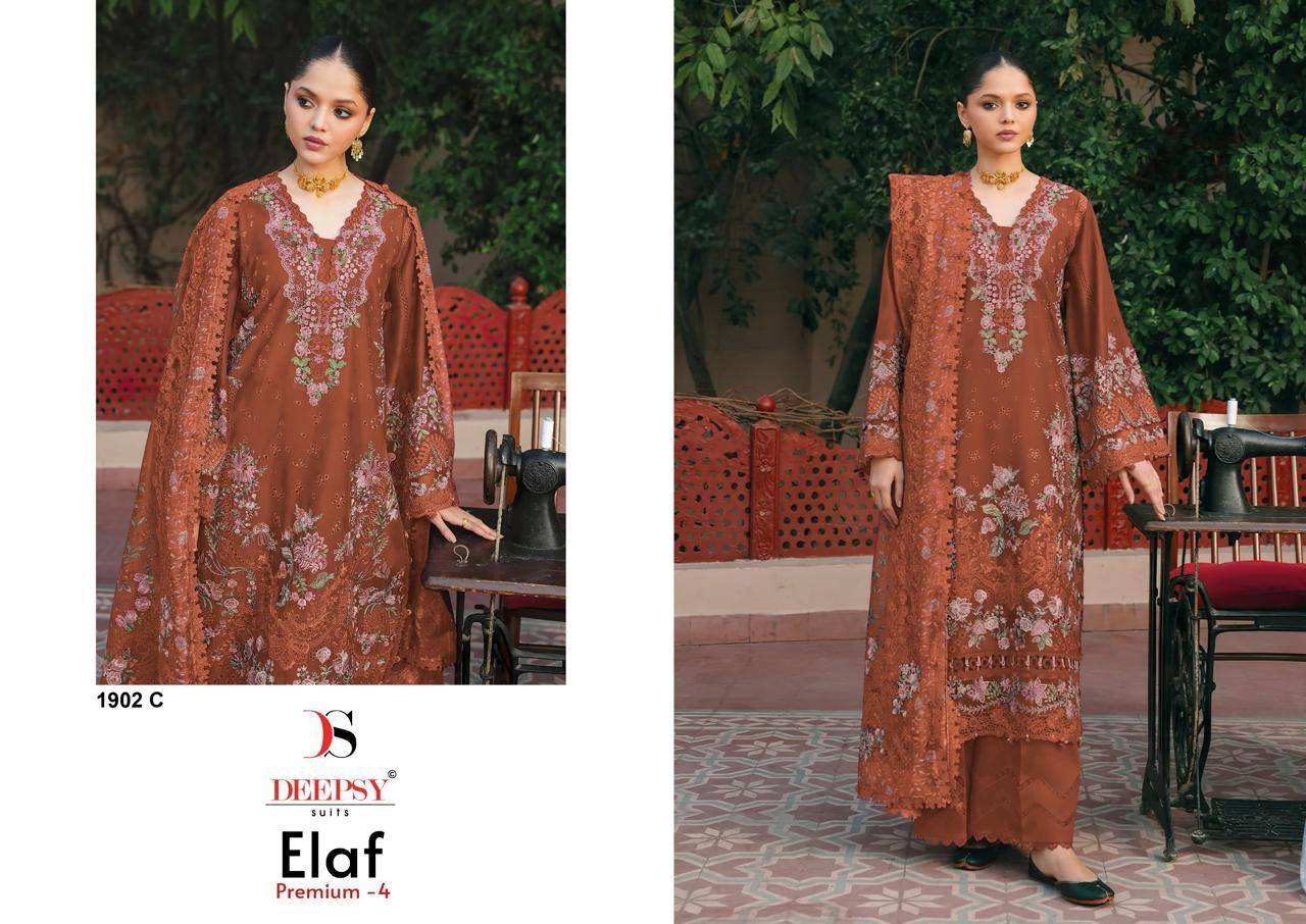 ELAF  Premium-4 Luxury Lawn 1902 by  DEEPSY SUITS 1902A To 1902D Series Designer Suits Pure cotton Pakistani Dresses At Wholesale Price